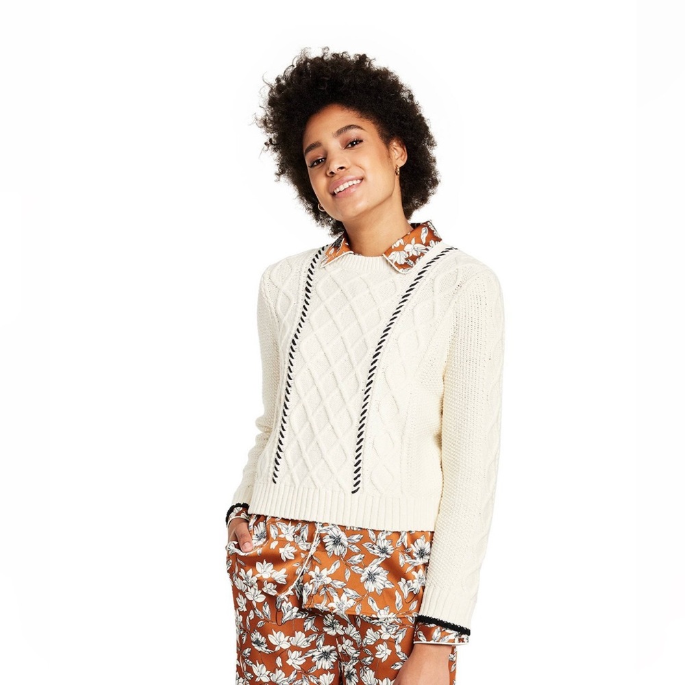 La Ligne x Target Fall 22 collection cream cable whipstitch sweater. Size S. NWT
